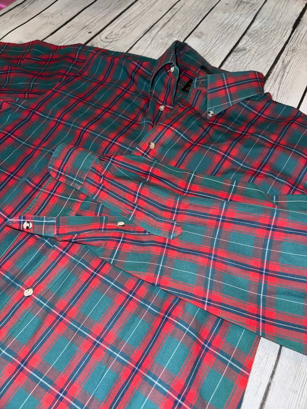 Eddie Bauer Men’s Tall Large Plaid Long Sleeve Dress Shirt Red Green